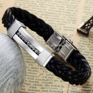 2015 new stainless steel diamond bracelet classic leather braided bracelet jewelry fashion design PH796